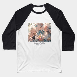 Anime Easter Celebration: Adorable Girls with Eggs Baseball T-Shirt